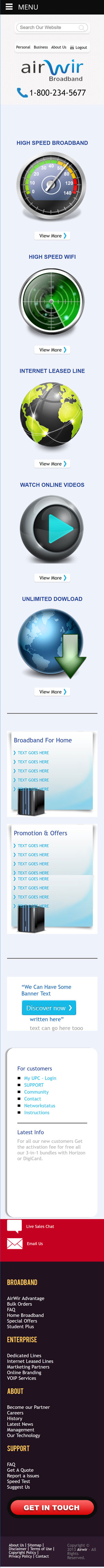 WordPress Broadband Service Responsive Theme (Homepage Mobile View)