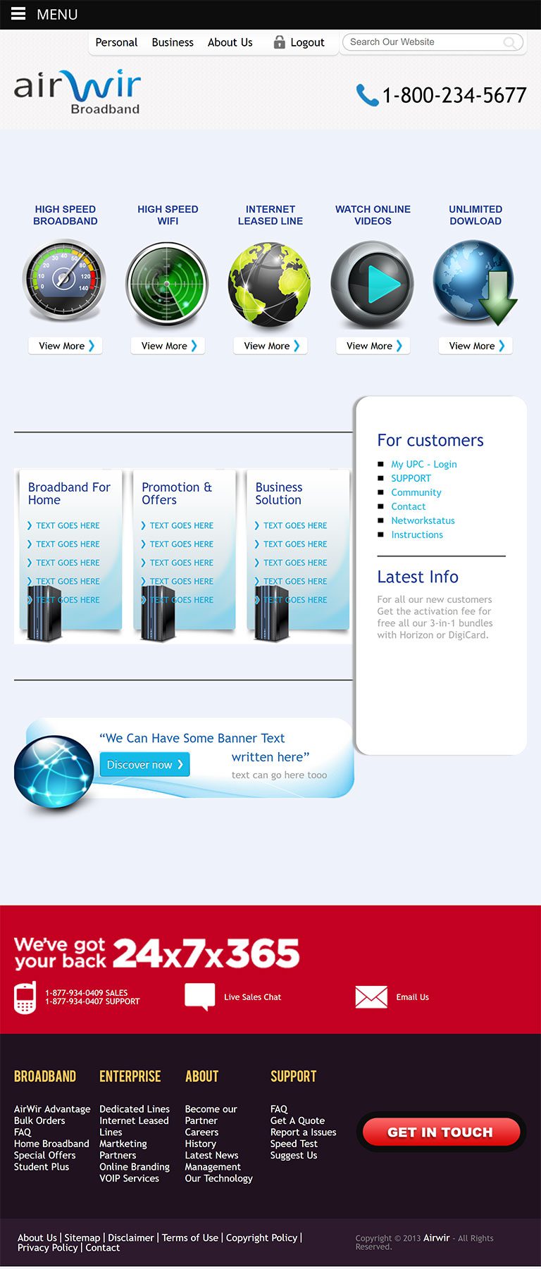 WordPress Broadband Service Responsive Theme (Homepage Tablet View)
