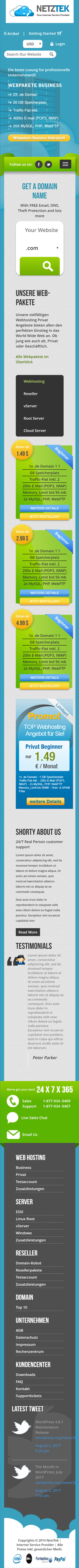 WordPress Domain & Hosting Service Theme using Bootstrap (Mobile View)