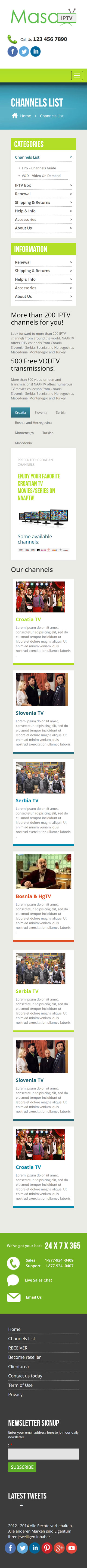 WordPress Responsive TV Channels Theme (Channel List page Mobile View)