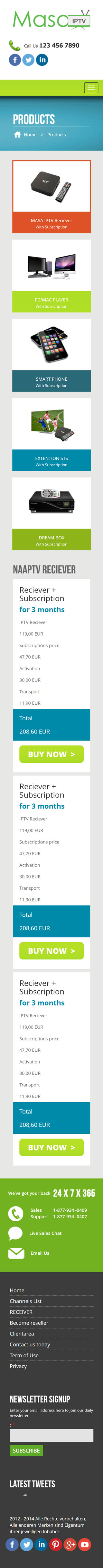 WordPress Responsive TV Channels Theme (Products page Mobile View)